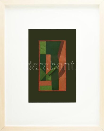 Vajda Júlia (1913-1982): Geometrikus kompozíció, 1973. Olaj, vászon, papírlemezen. Jelzett. Hátoldalán autográf felirattal. Üvegezett fakeretben. 31x20,5 cm / oil on canvas, mounted on board, signed, with autograph description on the