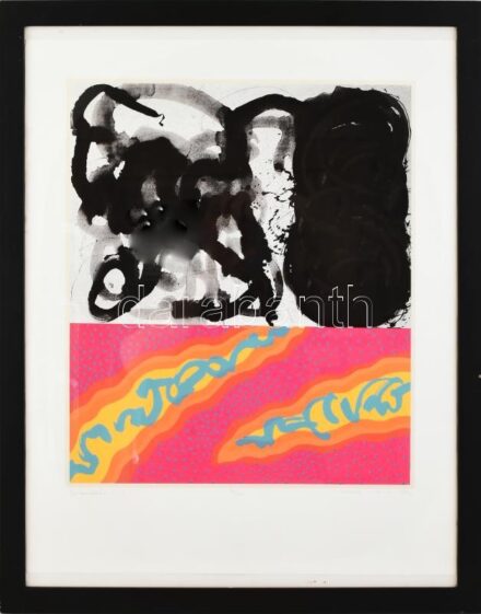 Keserü Ilona (1933-): Szimultán. Szitanyomat, papír, jelzett, számozott (50/100). Üvegezett fakeretben, 47x41 cm/ Ilona Keserü Ilona (1933-): Simultan. Screenprint on paper, signed and numbered (50/100). Framed. Collector's item!