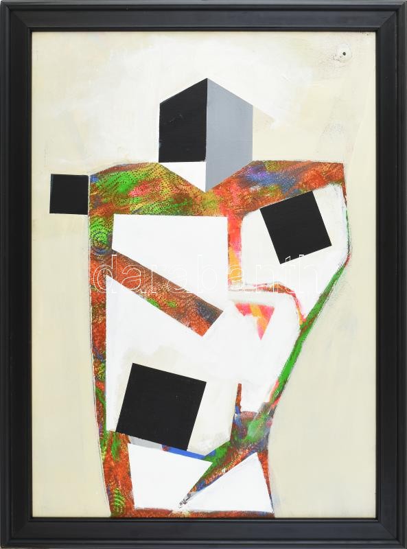 Koppány Attila (1947-): Kockafa. Akril, applikáció, vászon. Jelzett a hátoldalán. Fakeretben. 70x50 cm. / acrylic and application on canvas, signed on the reverse