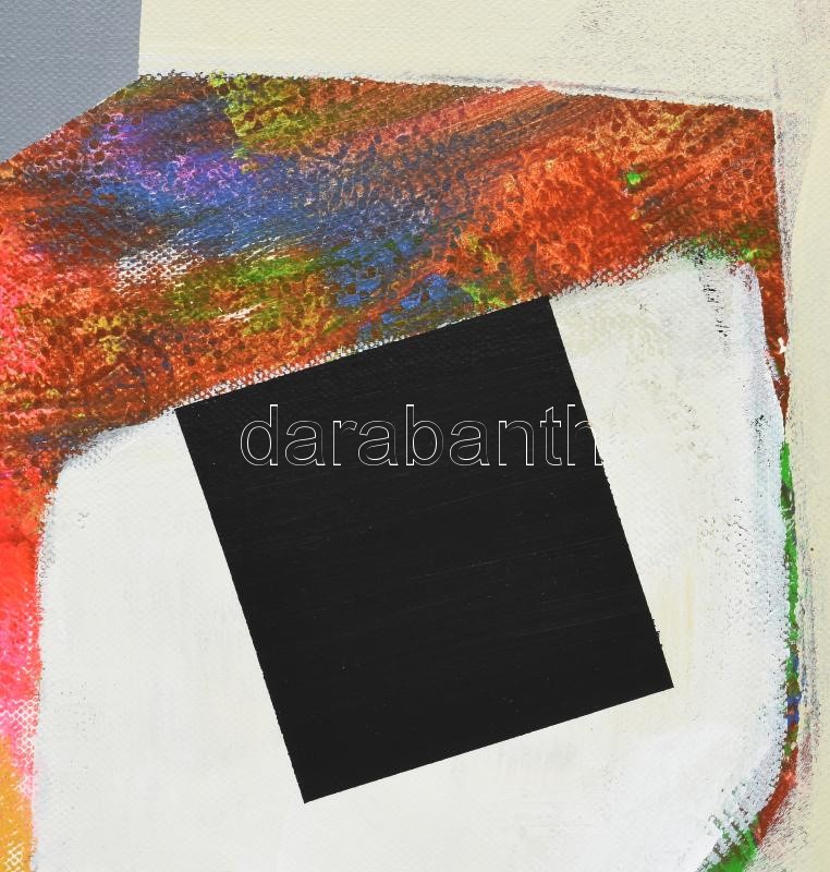 Koppány Attila (1947-): Kockafa. Akril, applikáció, vászon. Jelzett a hátoldalán. Fakeretben. 70x50 cm. / acrylic and application on canvas, signed on the reverse - Image 2