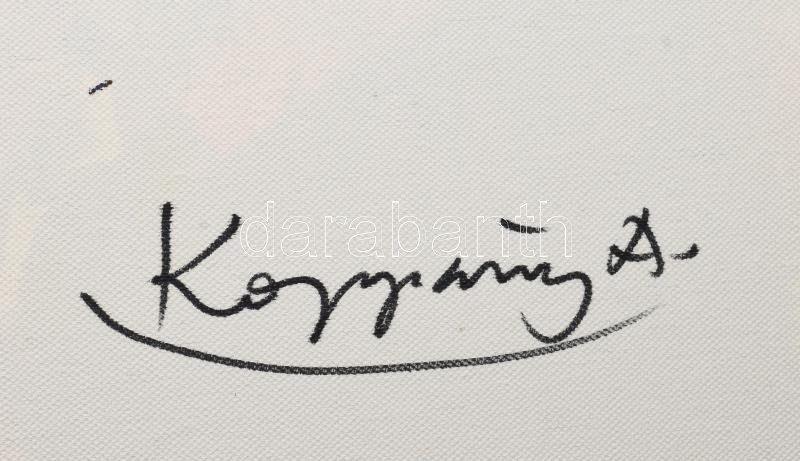 Koppány Attila (1947-): Kockafa. Akril, applikáció, vászon. Jelzett a hátoldalán. Fakeretben. 70x50 cm. / acrylic and application on canvas, signed on the reverse - Image 4