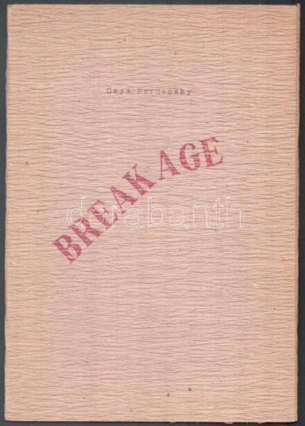 1982 Géza Perneczky: Breakage. A művész, Perneczky Géza (1936-) Széchenyi-díjas művészettörténész, képző-, festőművész, író által Haraszty István "Édeskének" (1934-2022), Kossuth-díjas szobrász, festőművész és felesége részére DEDIKÁLT példány. hn, 1982,