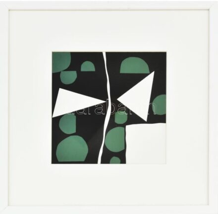 Richard Mortensen (1910-1993): Kompozíció (cím nélkül). Szitanyomat, papír, jelzés nélkül, Galerie Denise René kiadása 1964, üvegezett fakeretben, 19x18,5 cm / serigraphy on paper, unsigned, edited by Galerie Denise René 1964, framed