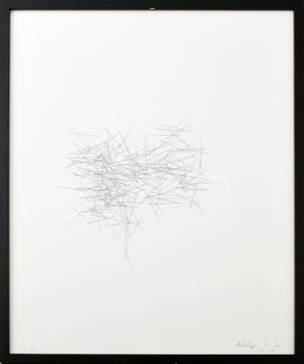 Bálványos Levente (1966-): Kompozíció (cím nélkül), 2019. Ceruza, papír. Jelzett. 50x40 cm. Üvegezett fakeretben. / Pencil on paper, signed, framed.