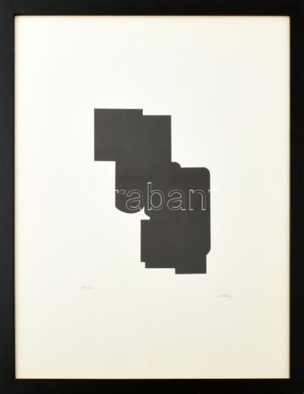 Hetey Katalin (1924-2010): Rész-egész (szoborterv). Szitanyomat, papír. Jelzett. Számozott (26/40). Lapméret: 54x43 cm. Üvegezett fakeretben. / Screenprint on paper, signed, numbered (26/40), framed.