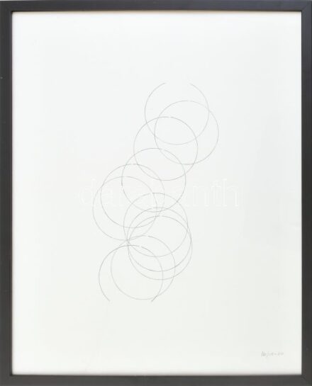 Vera Molnár (1924-): Megszakadt körök. Kompozíció. Ceruza-papír. Jelezve jobbra lent: VM 05-16. 49x39 cm. Üvegezett keretben. Egyedi grafika! A jövőre 100. születésnapját ünneplő francia-magyar Vera Molnár (Molnár Vera) a számítógépes művészet úttörőjekén