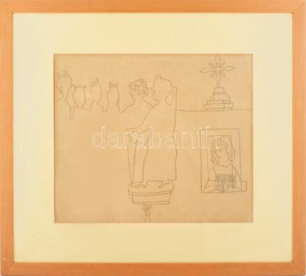 Bálint Endre (1914 - 1986): Kitekintés. Ceruza, papír. Jelzés nélkül. Proveniencia: Ury Ibolya (1924-2009), a Műcsarnok tudományos főmunkatársa hagyatékából. 40x47 cm Üvegezett keretben. / pencil on paper, unsigned, from the estate of art historian Ibolya