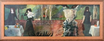 Cziráki Lajos (1917-2003): Három nővér. Olaj, farost. Jelzett. keretben. 34x99 cm / Oil on fibre board, signed, framed
