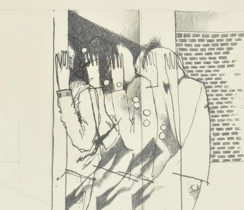 Barabás Márton (1952-): Alakok (cím nélkül), 1970-es évek. Ceruza, tus, papír, jelezve jobbra lent. Üvegezett fakeretben. 17x24,5 cm / ink and pencil on paper, signed, framed - Image 2