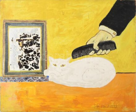 Für Emil (1967-): Veszélyes szépség, 1995. Olaj, farost, applikáció, jelzett. 50x62 cm / oil and application on fibre board, signed