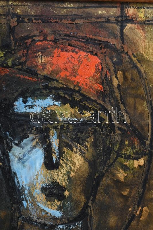 Drégely László (1932-1990): Kalapos portré, 1961. Vegyes technika, papír. Jelzett. 35x30 cm. Fakeretben. / mixed technqiue on paper, signed, framed - Image 3