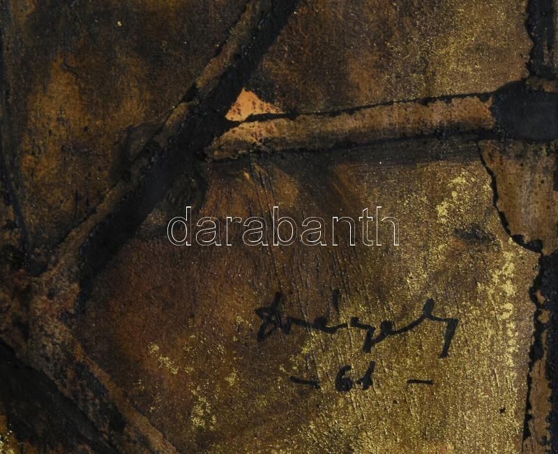 Drégely László (1932-1990): Kalapos portré, 1961. Vegyes technika, papír. Jelzett. 35x30 cm. Fakeretben. / mixed technqiue on paper, signed, framed - Image 4