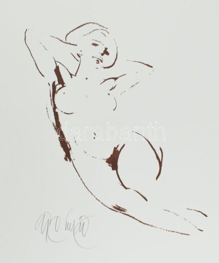 Gyémánt László (1935-): Akt. Szitanyomat, papír, jelzett, művészpéldány E.A./Ex. jelzéssel, lapméret: 65x49 cm / László Gyémánt (1935-): Lying nude. Screenprint on paper, signed, artist's proof, 65x49 cm