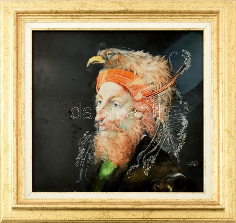 Szász Endre (1926-2003): Az Erő. Olaj, farostlemez, jelzett. Dekoratív fakeretben, 45x45 cm.