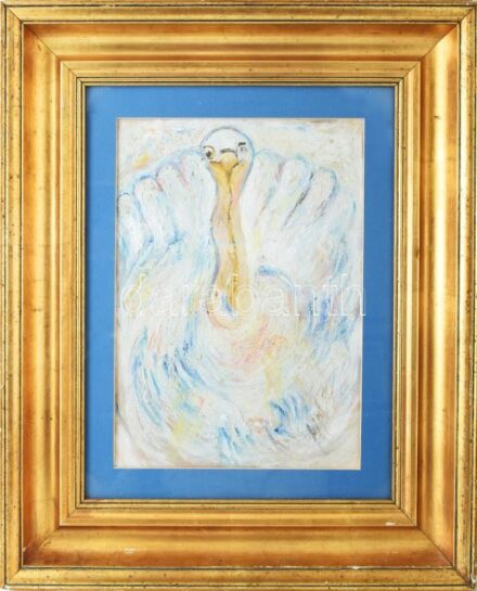 Tóth Menyhért (1904-1980): Pulyka. Olaj, karton. Jelezve jobbra lent. Üvegezett, dekoratív fakeretben. 42x30 cm / oil on board, signed, framed