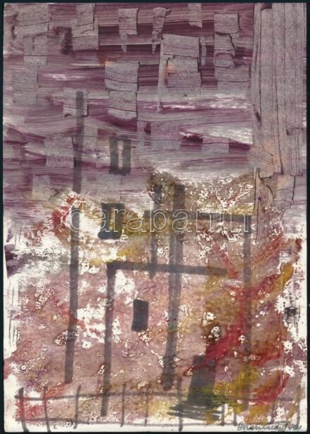 Gyarmathy Tihamér (1915-2005): Struktúrák vörössel (cím nélkül), 1964. Monotípia, papír, jelezve jobbra lent. Hátoldalán g 64/54 grafikai katalógusszámmal. 29,5x21 cm / monotype on paper, signed, with catalogue no. g 64/5 on the