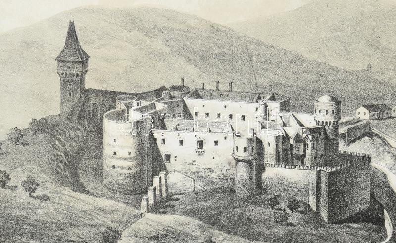 cca 1850 Vajda-hunyad vára, Erdély (Vajdahunyad). Litográfia, papír, Reiffenstein és Rosch, Bécs. 18×25 cm. paszpartuban Egyik sarkon hajtásnyom / Lithograph in paspartu with dog ear - Image 2