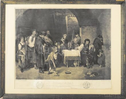 Munkácsy Mihály (1844-1900) festménye után, kőre rajzolta Kollarcz Ferenc (1825-1894): Siralomház. Litográfia, papír, jelzett a litográfián. XIX. sz. vége. Javított. Üvegezett fakeretben. 40,5x55 cm. Rendkívül ritka, tudomásunk szerint korábban nem szerep