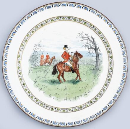 Minton vadász mintás fajansz tányér. Kézzel festett, jelzett, hibátlan 25 cm / Minton Fayenece 'Arry out hunting plate