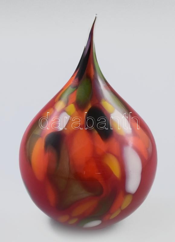 Murano stúdiómunka, anyagában színezett csepp alakú üveg, jelzés nélkül, kis kopással, m: 24,5 cm