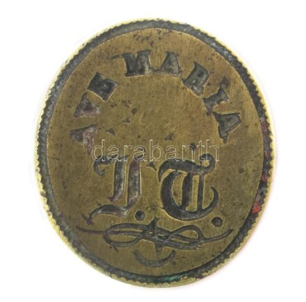 ID monogramos pecsétnyomó Ave maria felirattal. Bronz. XVIII. sz. 5 cm / Antique bronze seal maker