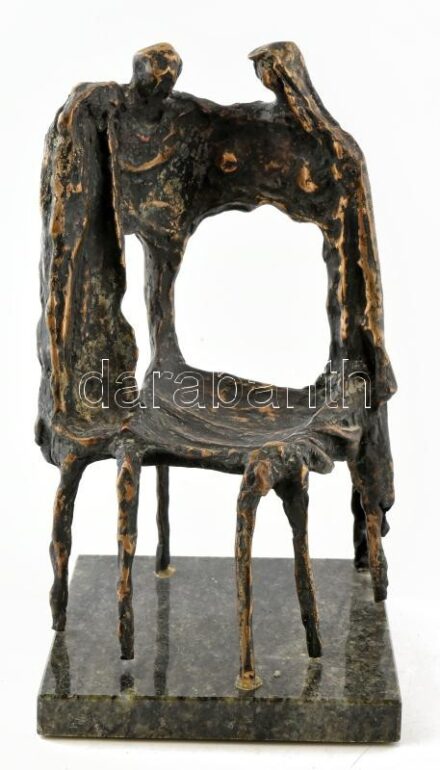 Pauer Gyula (1941 - 2012): Kettős metamorfózis. Bronz, márvány talapzaton, jelzés nélkül, 15x15x27,5 cm