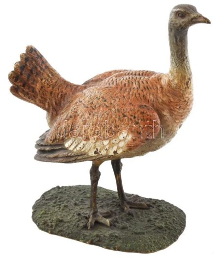 Franz Xaver Bergmann (1861-1936): Túzok. Hidegen festett bronz, 1900 körül, jelzett, m: 18,5 cm / Franz Xaver Bergmann (1861-1936) - "Bustards" This cold-painted bronze sculpture, crafted by Franz Xaver Bergmann around 1900 Vienna / Wiener