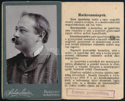 1907 Gróh István (1867-1936) iparművész, művészettörténész, az Országos Magyar Királyi Iparművészeti Iskola (ma: Moholy-Nagy Művészeti Egyetem) tanára, későbbi rektora (1927-1925) fényképes félárú vasúti igazolványa, Cs. Kir. Szab. Déli Vaspálya-Társaság,