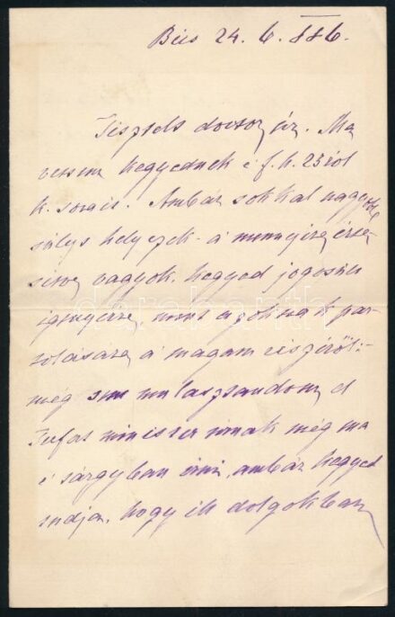 1886 Temerini gróf Szécsen Antal (1819-1896) konzervatív politikus, történész, később a Magyar Történelmi Társulat elnöke (1889-1894), korábbi tárca nélküli miniszter (1860-1861) saját kézzel írt levele, aláírással, 1,5 beírt