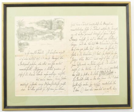 1902, Abbázia, Moriz Rosenthal (1862-1946) zongorista, Liszt Ferenc tanítványának német nyelvű levele ismeretlennek, amelyben említi többek közt Magyarországot és Budapestet valamint unokatestvére Fannie Bloomfield Zeisler (1863-1927) zongorista nevét. Ér