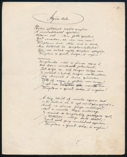 - cca 1910 Szepessy László (1880-1915) tanár, költő, újságíró "Anyám dala" c. versének autográf kézirata. kettő beírt oldalon + képe