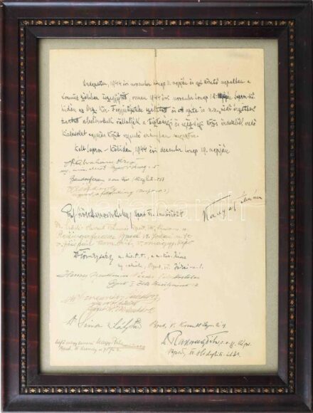 1944 ,,Budapesten, 1944. évi november hónap II. napján és azt követő napokban a Lomnicz Szállóban összegyűjtött, onnan 1944. évi november hónap 18. napján Sopronkőhidán az Orsz. Kir. Fegyitnézetbe szállított és ott azóta is n. n. ,,védő őrizetben" tartott