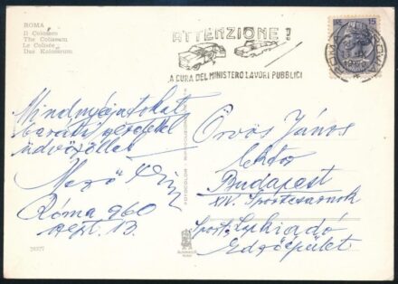 1960 Mező Ferenc szellemi olimpiai bajnok, újságíró által írt képeslap