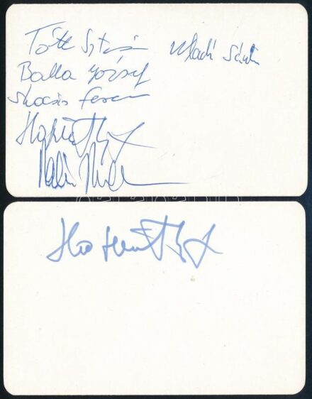 1981 Moszkvai olimpia olimpikonjainak aláírásai 2 db 1981-es kártyanaptáron, közte Kocsis Ferenc (arany, birkózás), Wladár Sándor (arany, úszás)Tóth István (ezüst, birkózás), Balla József (ezüst, birkózás) és mások