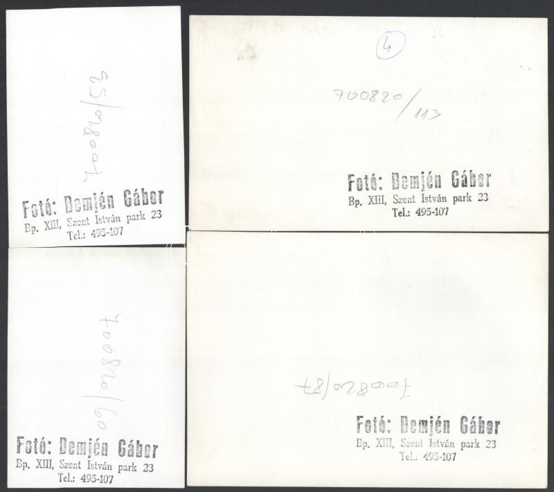 1970 Demjén Gábor fotóriporter pecsétjével jelzett 4 db vintage riportfotó egy fotókiállítás rendezéséről és megnyitójáról, ezüst zselatinos fotópapíron; a helyszín Budapest, Tanács körút, a Fővárosi Tanács kiállítóterme; világos színű öltönyben Réti - Image 2