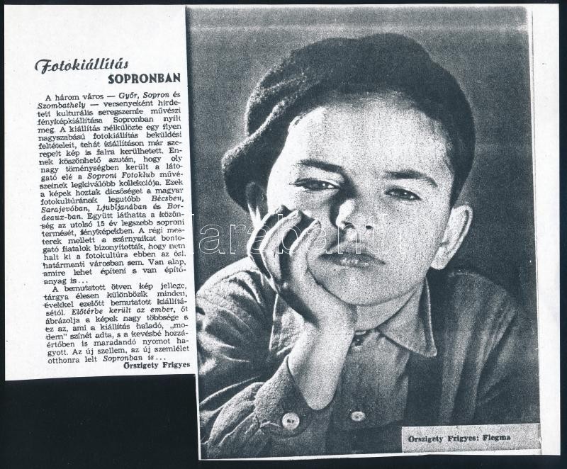 cca 1957 Őrszigeti Frigyes (1923-1995) soproni fotóművész hagyatékából 1 db vintage fotóművészeti alkotás (Flegma), jelzés nélkül, ezüst zselatinos fotópapíron, sarkán törés, hozzáadva a Népművelés c. újságból egy fénymásolatot, amely a képet azonosítja, - Image 2