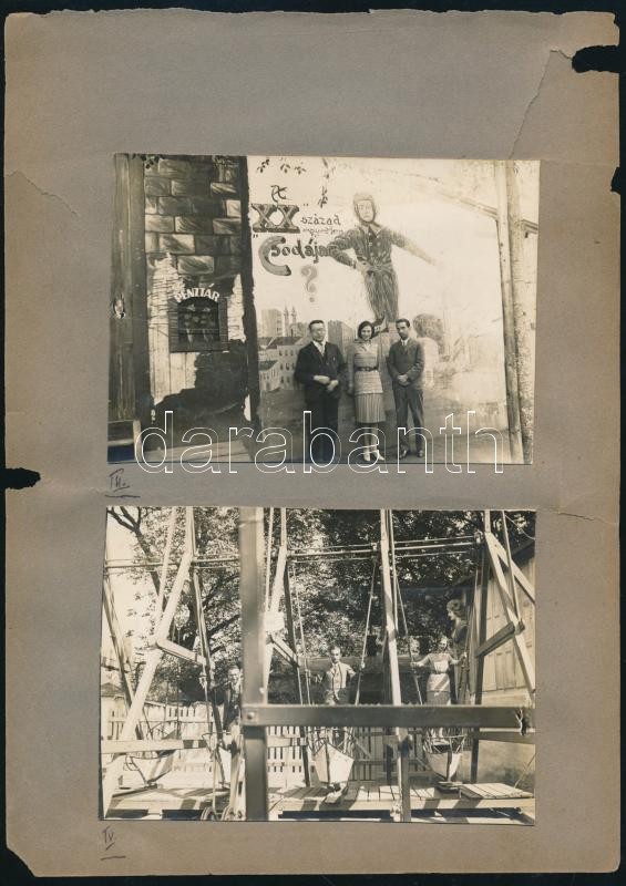 1931 Vidám vándorlás a Népligetben, 1931. IX., 4 db fotó sérült kartonlapokon, feliratozással, 6x9,5 cm és 11x8 cm - Image 2