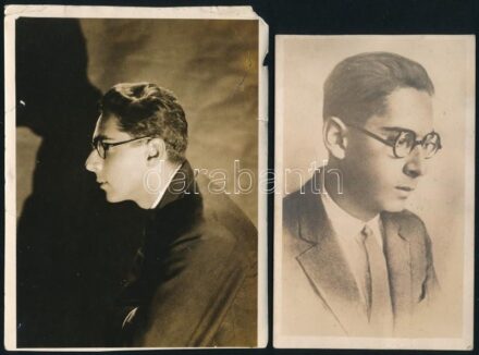 cca 1920a évek vége - 1930-as évek eleje Paul Arma (Weisshaus Imre, 1905-1987) magyar származású francia zeneszerző, zongoraművész, zeneetnológus, Bartók Béla tanítványának 2 db portréfotója, fotó és fotólap, a fotó sérült, a hátoldalán bejegyzéssel, 15x1
