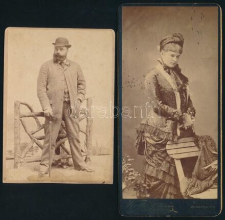 cca 1880 Puskás Tivadar (1844-1893) mérnök, a Telefonhírmondó feltalálója, valamint felesége Vetter von der Lilie Sophie grófnő (1851-1912) feliratozott fotója, 11x15, 10x20 cm + Pukás Tivadar emlékünnepélyről szóló levél