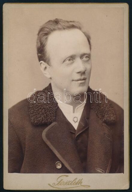 cca 1890-1900 Vízvári Gyula (1841-1908) színész, rendező, a Nemzeti Színház volt örökös tagja, az Országos magyar királyi Zeneakadémia tanára, a Ferenc József-rend lovagja, Vízváry Mariska apja portréfotója, keményhátú fotó Goszleth István budapesti műter