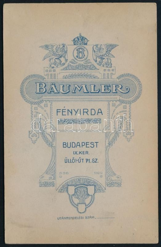 cca 1910 Versenybiciklista műtermi portréja, keményhátú fotó Bäumler műterméből, 16×10,5 cm - Image 2