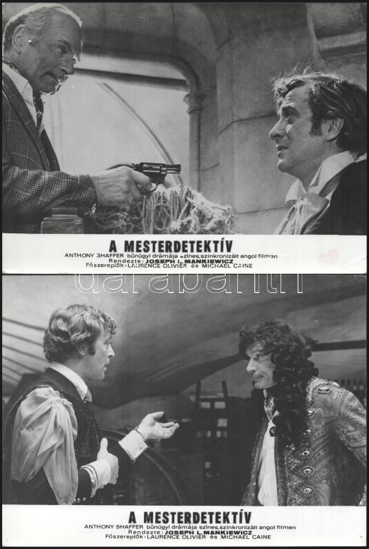 cca 1972 ,,A mesterdetektív" című angol film jelenetei és szereplői (Laurence Oliver és Michael Caine főszereplésével), 18 db vintage produkciós filmfotó ezüst zselatinos fotópapíron, a használatból eredő (esetleges) kisebb hibákkal, 18x24 - Image 2