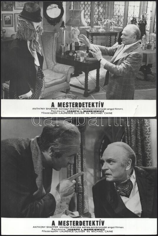 cca 1972 ,,A mesterdetektív" című angol film jelenetei és szereplői (Laurence Oliver és Michael Caine főszereplésével), 18 db vintage produkciós filmfotó ezüst zselatinos fotópapíron, a használatból eredő (esetleges) kisebb hibákkal, 18x24 - Image 3