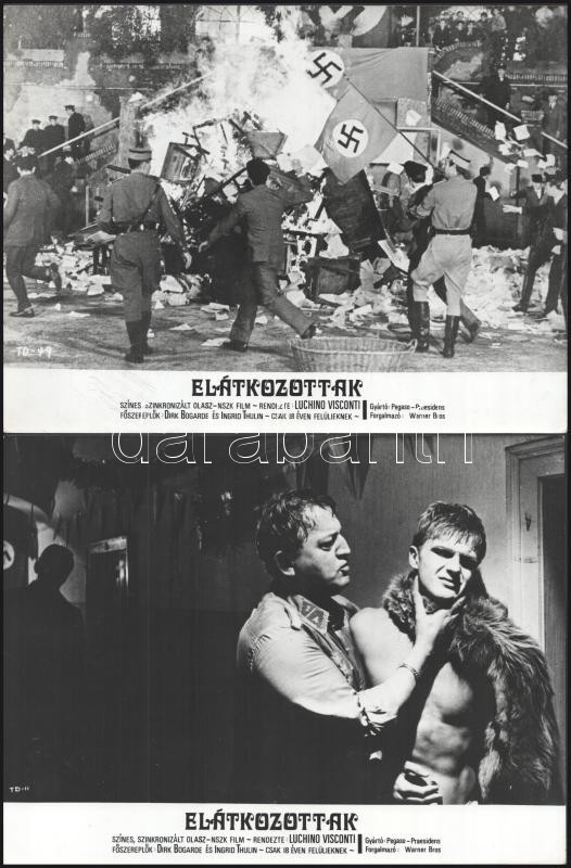 cca 1969 ,,Elátkozottak" című olasz - NSZK film jelenetei és szereplői, 21 db vintage produkciós filmfotó ezüst zselatinos fotópapíron, a használatból eredő (esetleges) kisebb hibákkal, 18x24 cm