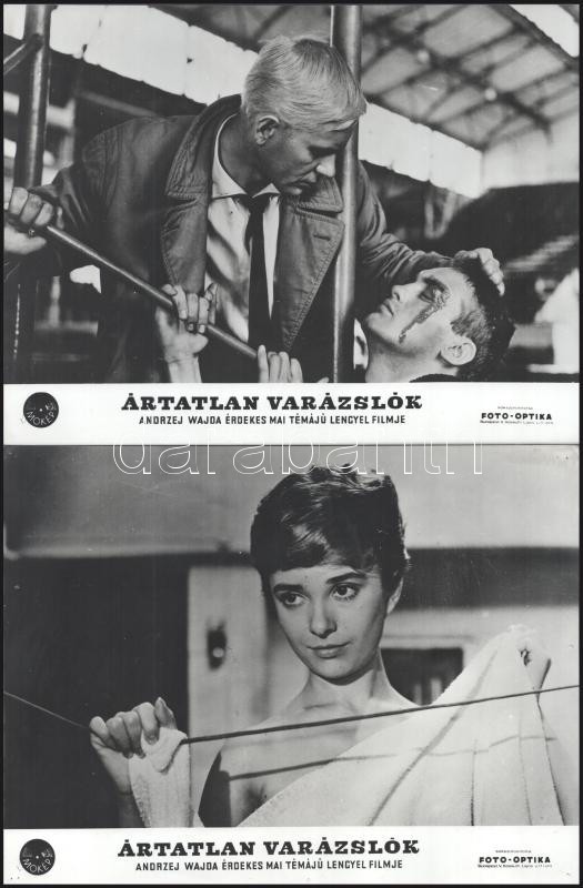 cca 1959 Andrzej Wajda ,,Ártatlan varázslók" című lengyel filmjének jelenetei és szereplői, 16 db vintage produkciós filmfotó ezüst zselatinos fotópapíron, a használatból eredő (esetleges) kisebb hibákkal, 18x24 cm - Image 2