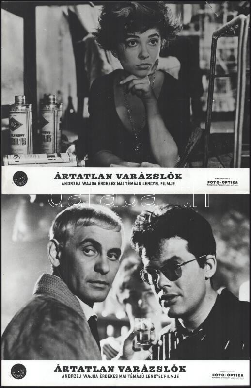 cca 1959 Andrzej Wajda ,,Ártatlan varázslók" című lengyel filmjének jelenetei és szereplői, 16 db vintage produkciós filmfotó ezüst zselatinos fotópapíron, a használatból eredő (esetleges) kisebb hibákkal, 18x24 cm - Image 3