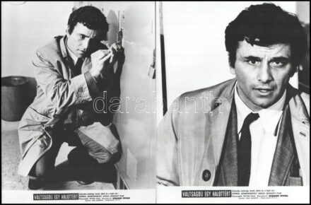 cca 1971 ,,Váltságdíj egy halottért - Columbo hadnagy kezét, lábát és a fejét töri ..." című angol bűnügyi film jelenetei és szereplői (főszereplő Peter Falk), 16 db vintage produkciós filmfotó ezüst zselatinos fotópapíron, a használatból eredő (esetleges