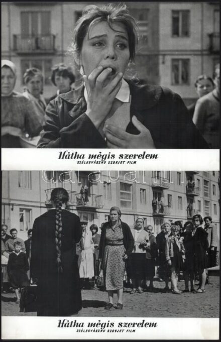 cca 1962 ,,Hátha mégis szerelem" című szovjet film jelenetei és szereplői, 21 db vintage produkciós filmfotó ezüst zselatinos fotópapíron, a használatból eredő (esetleges) kisebb hibákkal, 18x24 cm
