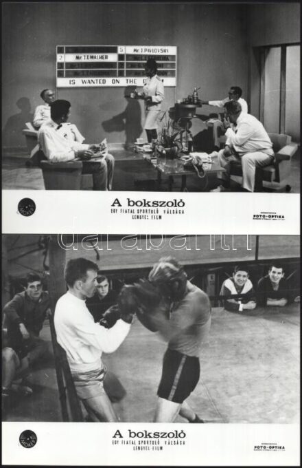 cca 1965 ,,A bokszoló" című lengyel film jelenetei és szereplői, 23 db vintage produkciós filmfotó ezüst zselatinos fotópapíron, a használatból eredő (esetleges) kisebb hibákkal, 18x24 cm