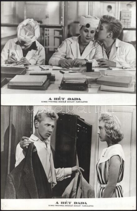 cca 1962 ,,A hét dada" című szovjet film jelenetei és szereplői, 23 db vintage produkciós filmfotó ezüst zselatinos fotópapíron, a használatból eredő (esetleges) kisebb hibákkal, 18x24 cm